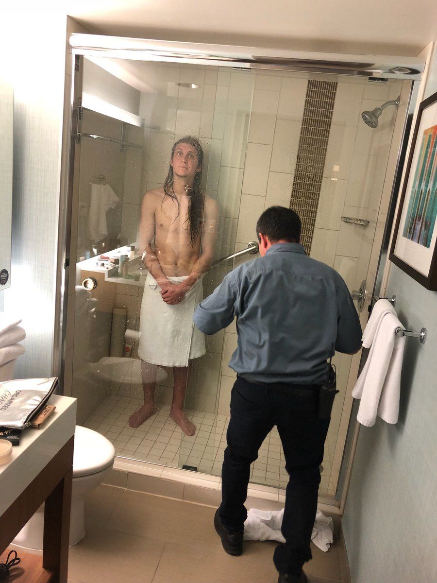 My buddy traveled across the country to visit me last weekend. Unfortunately, he got stuck in his hotel shower for 3 hours. Shout-out to Julio for helping out a man in need.