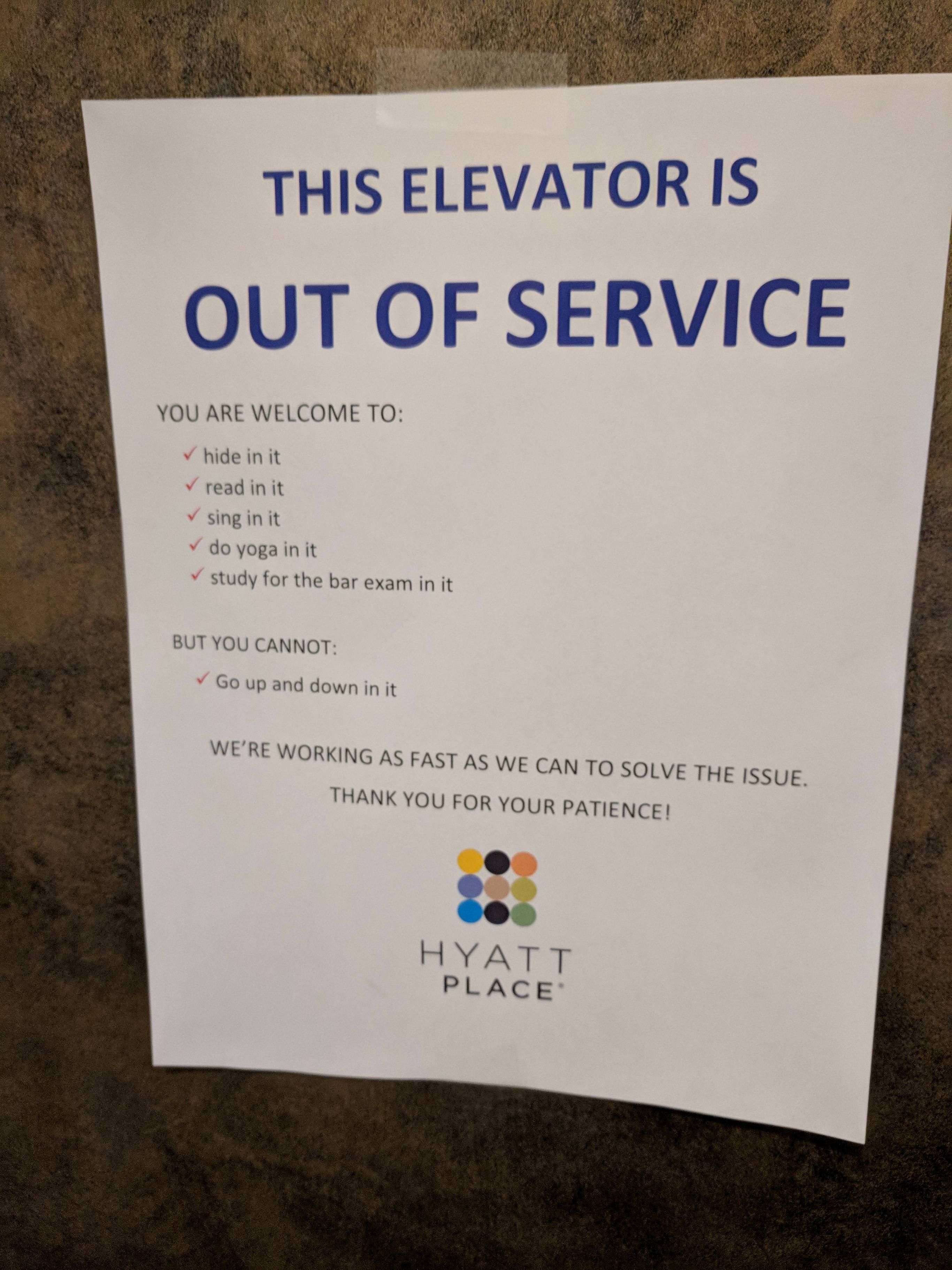 This elevator is out of service.
