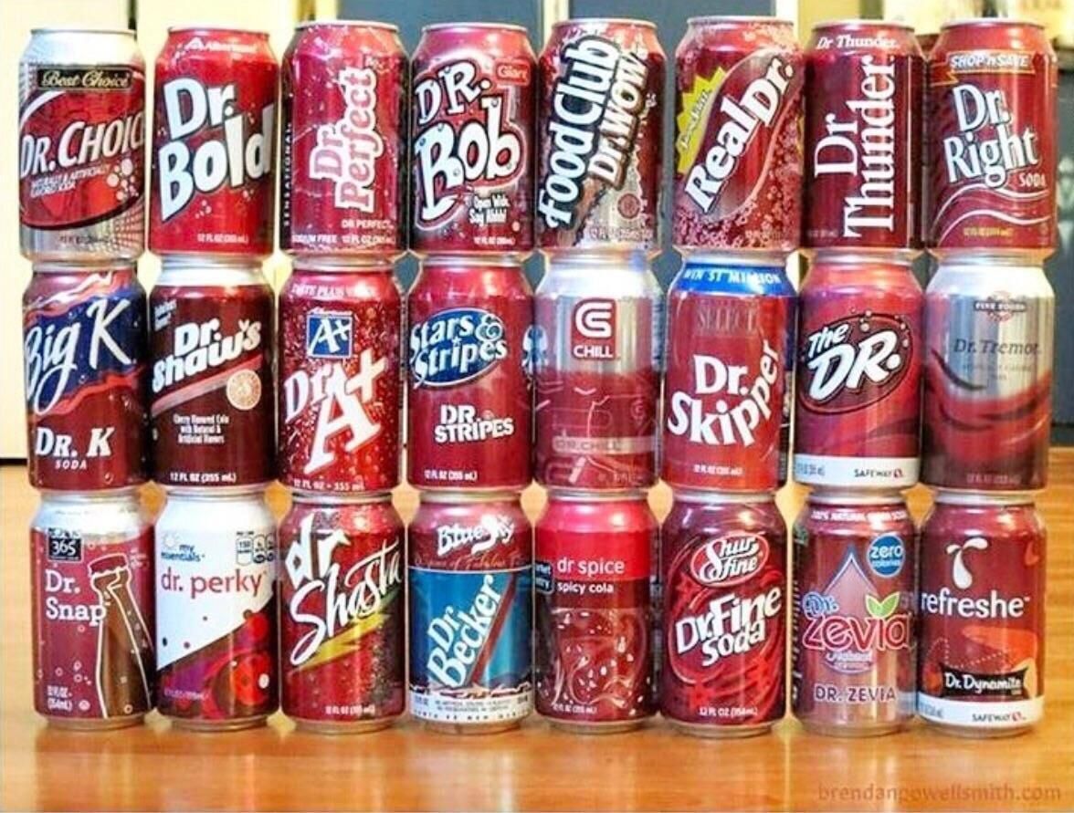 A gathering of all Dr. Pepper knockoffs