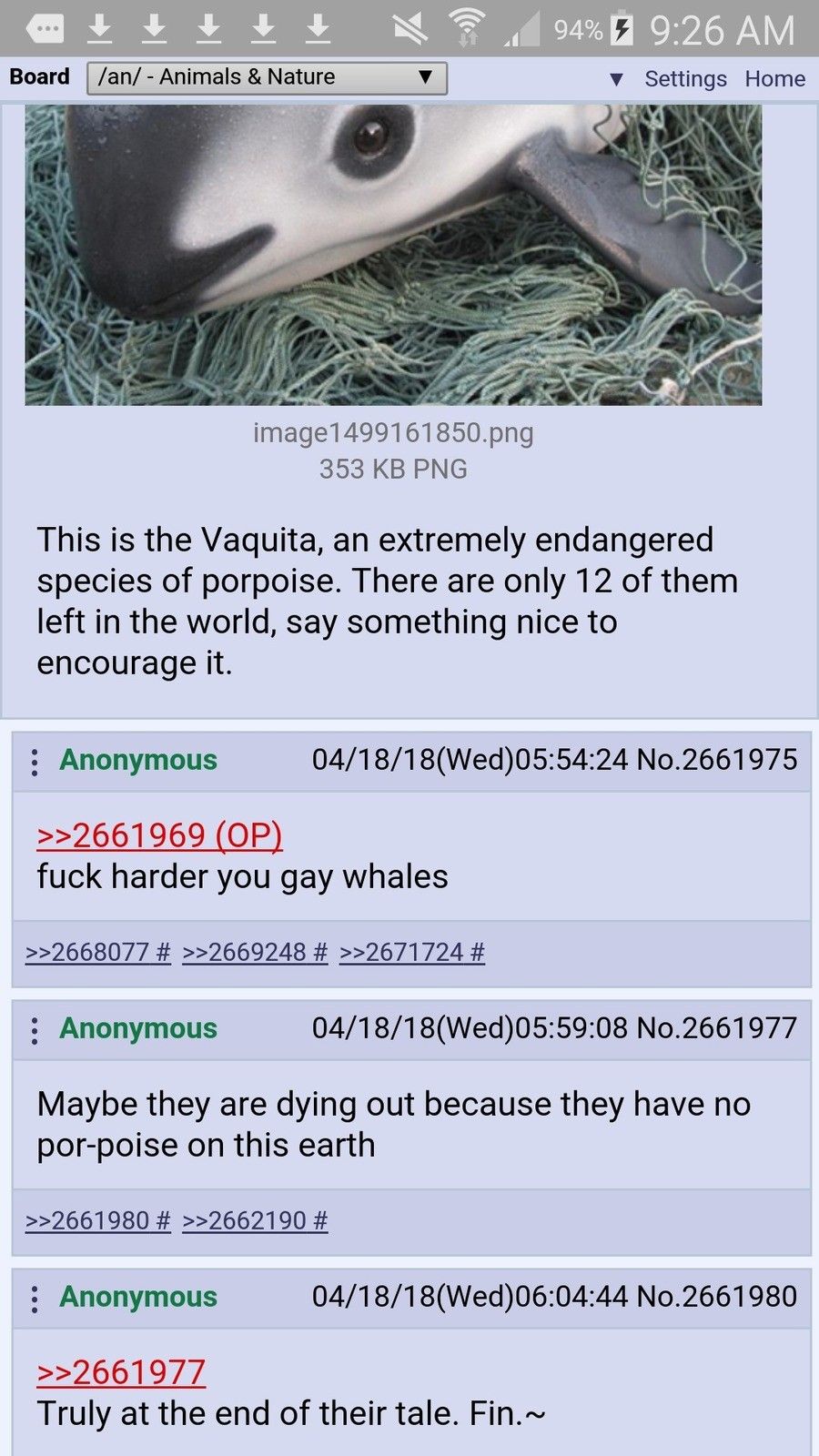 anons try to give encouraging words to an endangered species