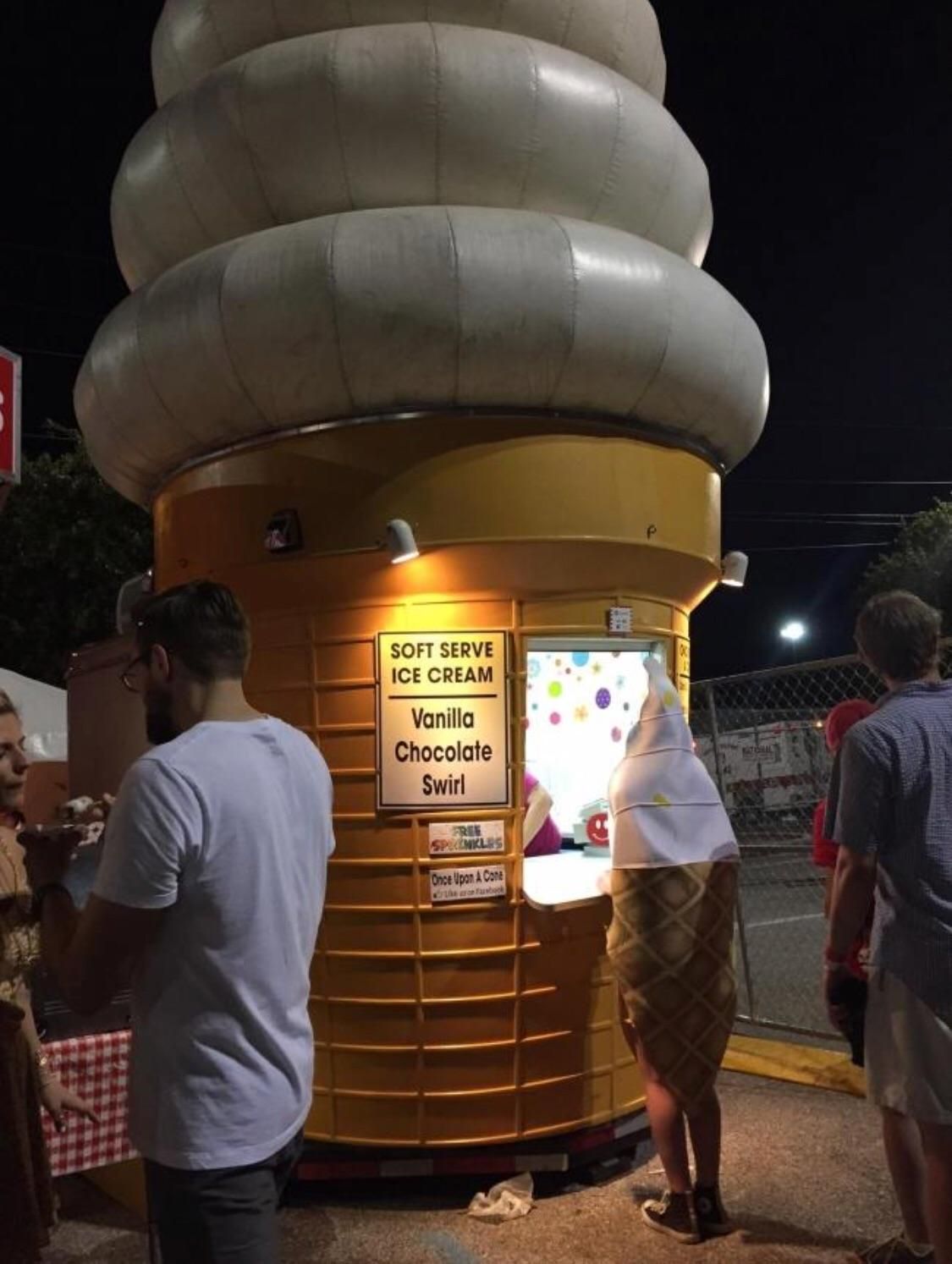 This is an ice cream cone ordering an ice cream cone from an ice cream cone.