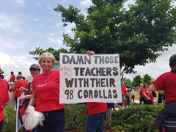 A sign from today's teacher's rally in Raleigh, North Carolina