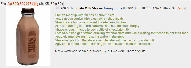 Anon has a bonding moment over chocolate milk
