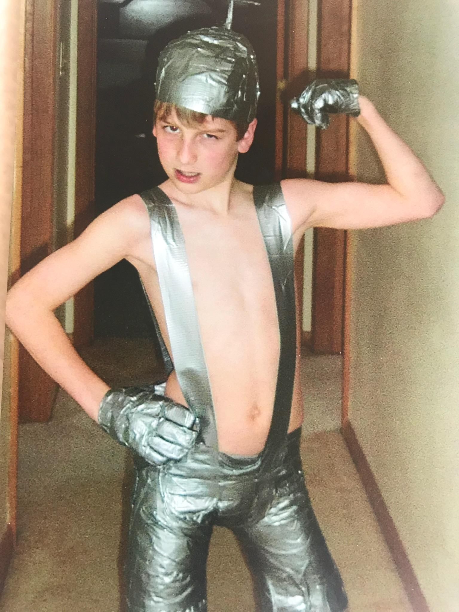 My mom dug up this old photo of me in my homemade duct tape suit