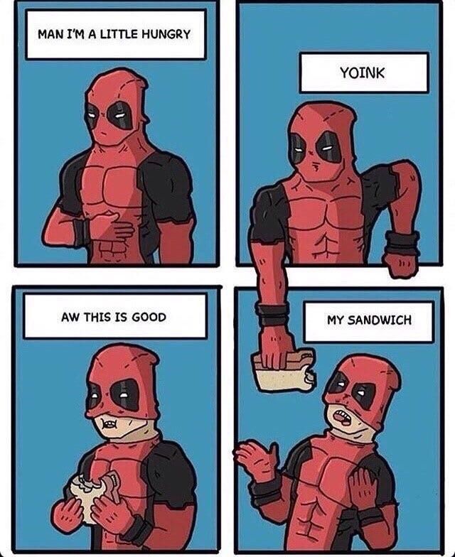 Deadpool breaking the fourth wall as usual...