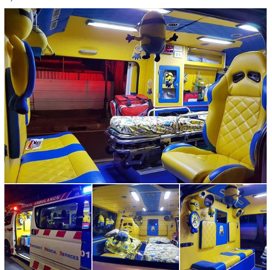 > bleeding out in a minion-themed ambulance