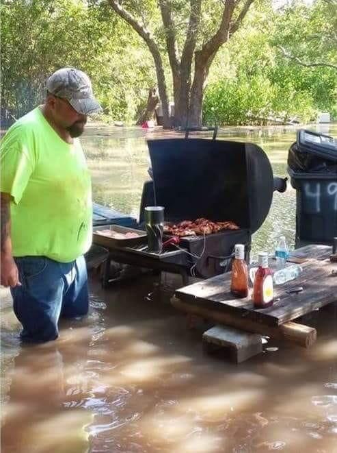 “A lil rain ain’t gonna stop me from makin some pork chops”