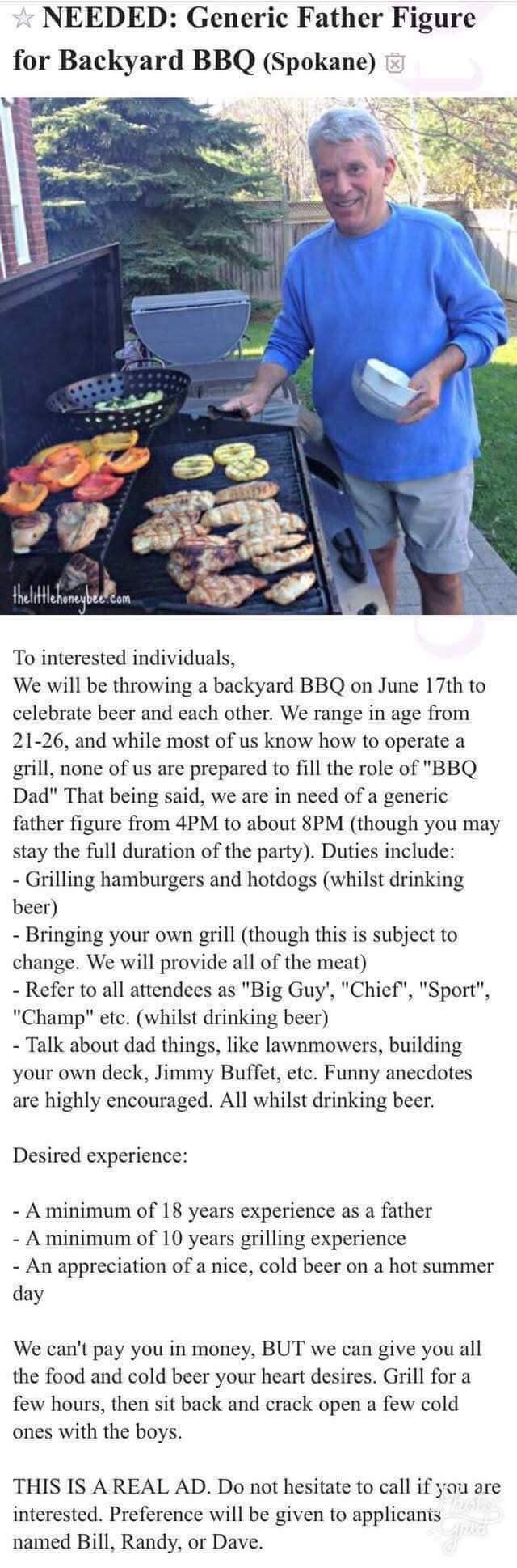 An ad for a BBQ Dad