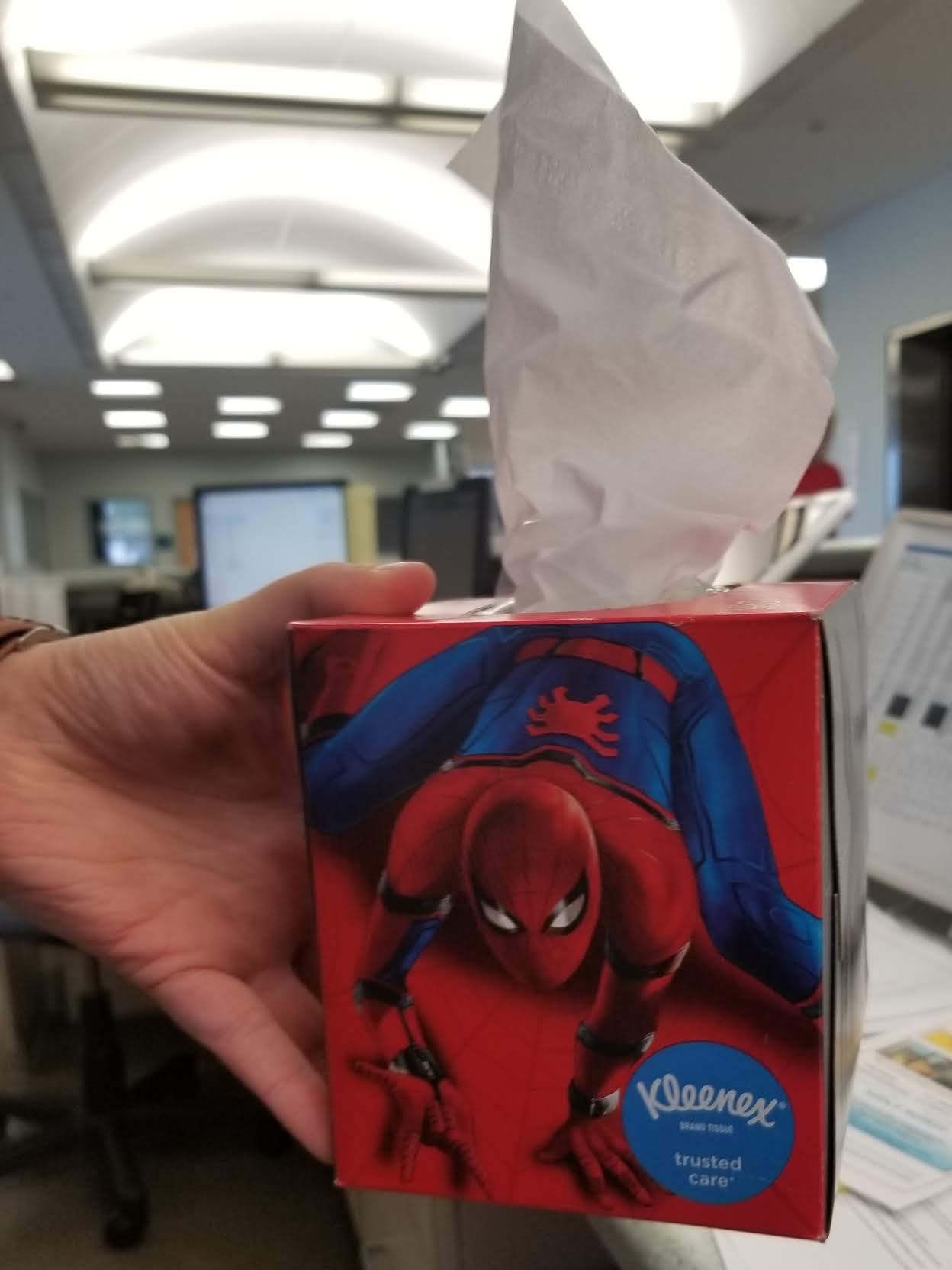 Kleenex really gave this Spider-Man tissue box a "crappy" design