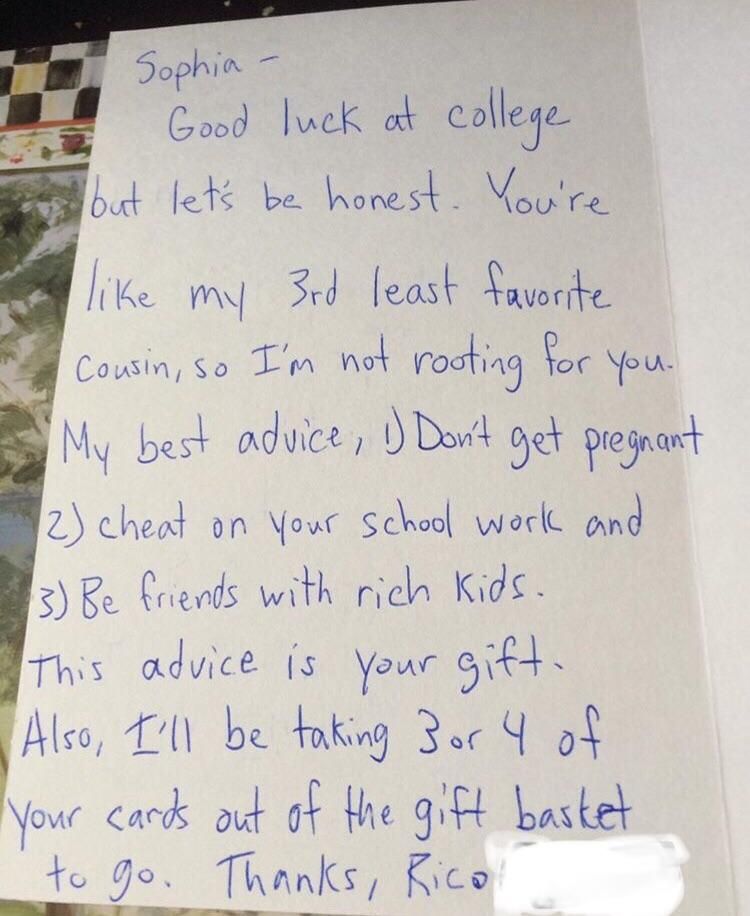 My brother-in-law Rico gave this card to our cousin who graduated from high school this past weekend.