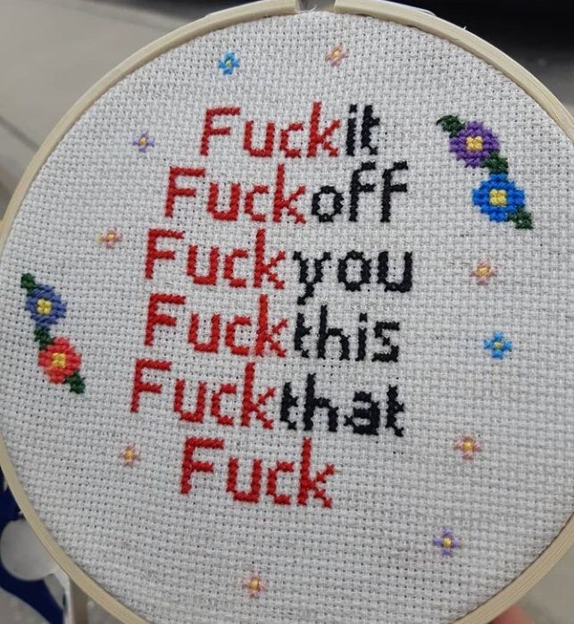 My friend also gave cross stitching a try.