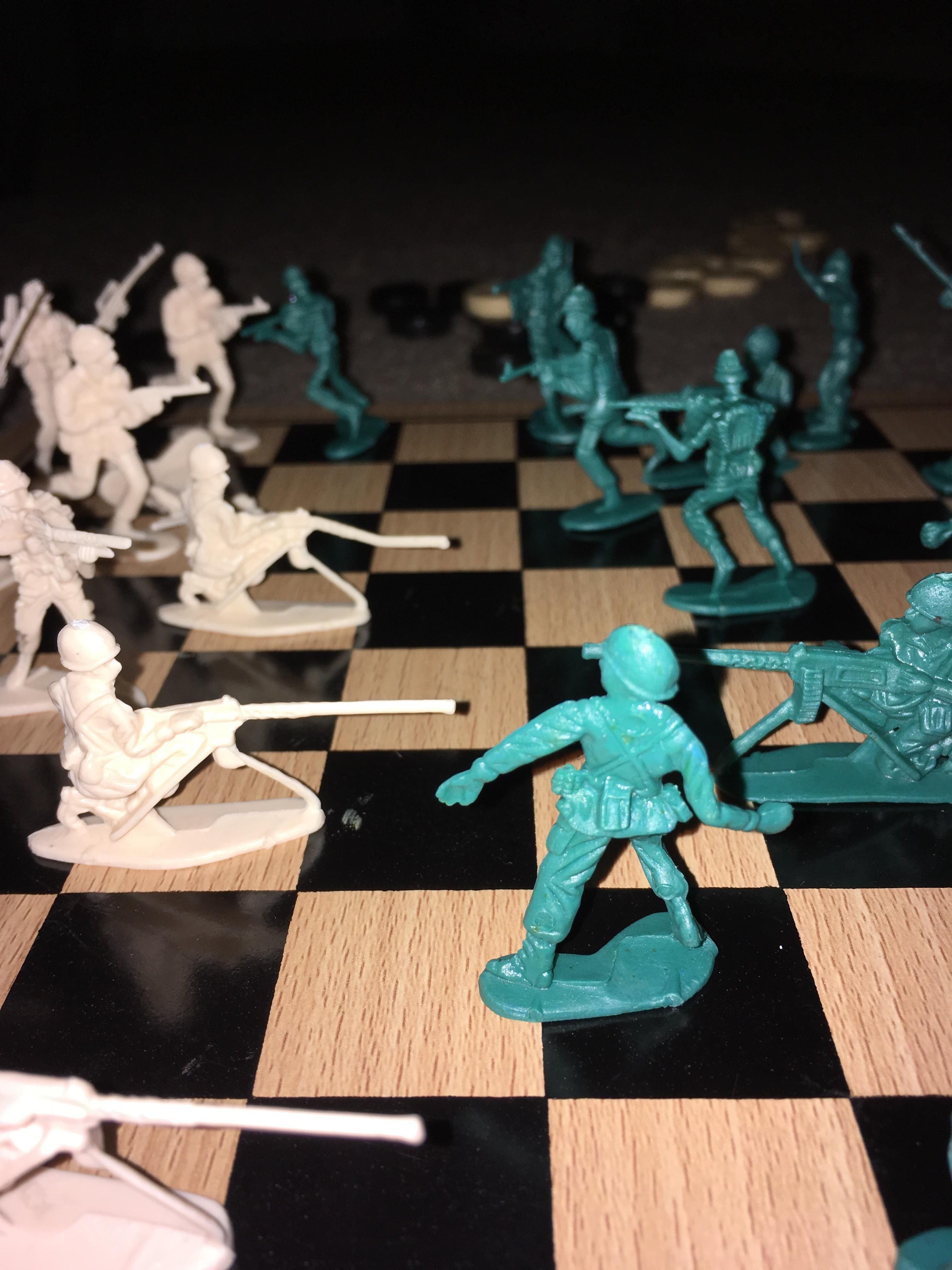 Army men chess with the son lol. His idea.