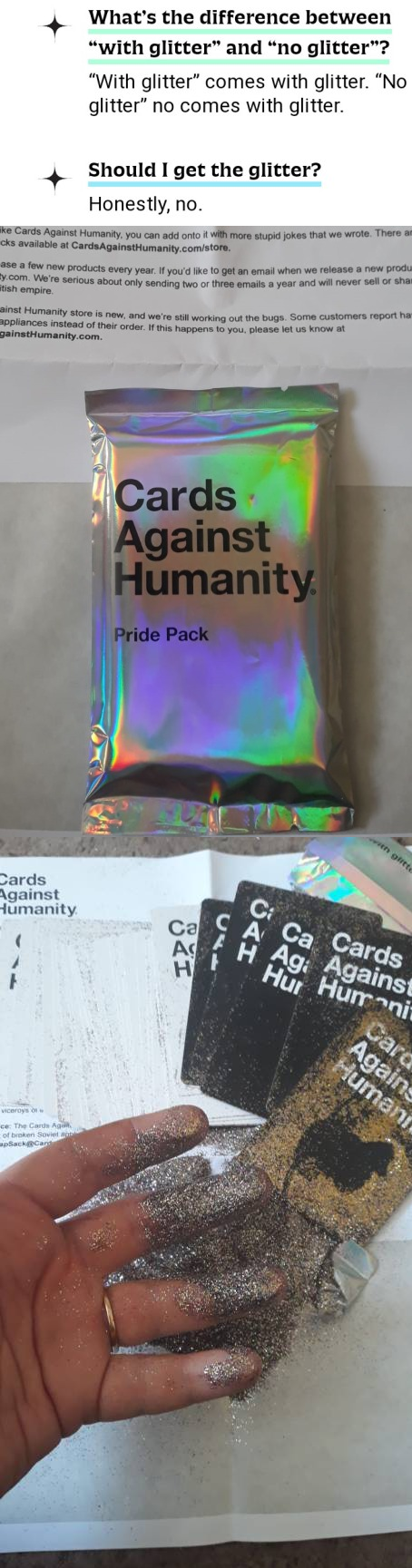Cards Against Humanity issued a Pride pack, complete with warning.