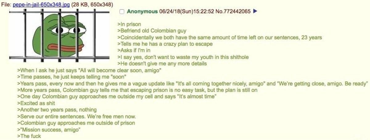 Anon gets a cellmate with an impeccable escape plan