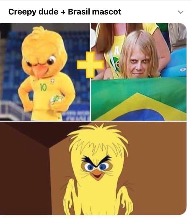 Creepy dude + Brazil’s mascot