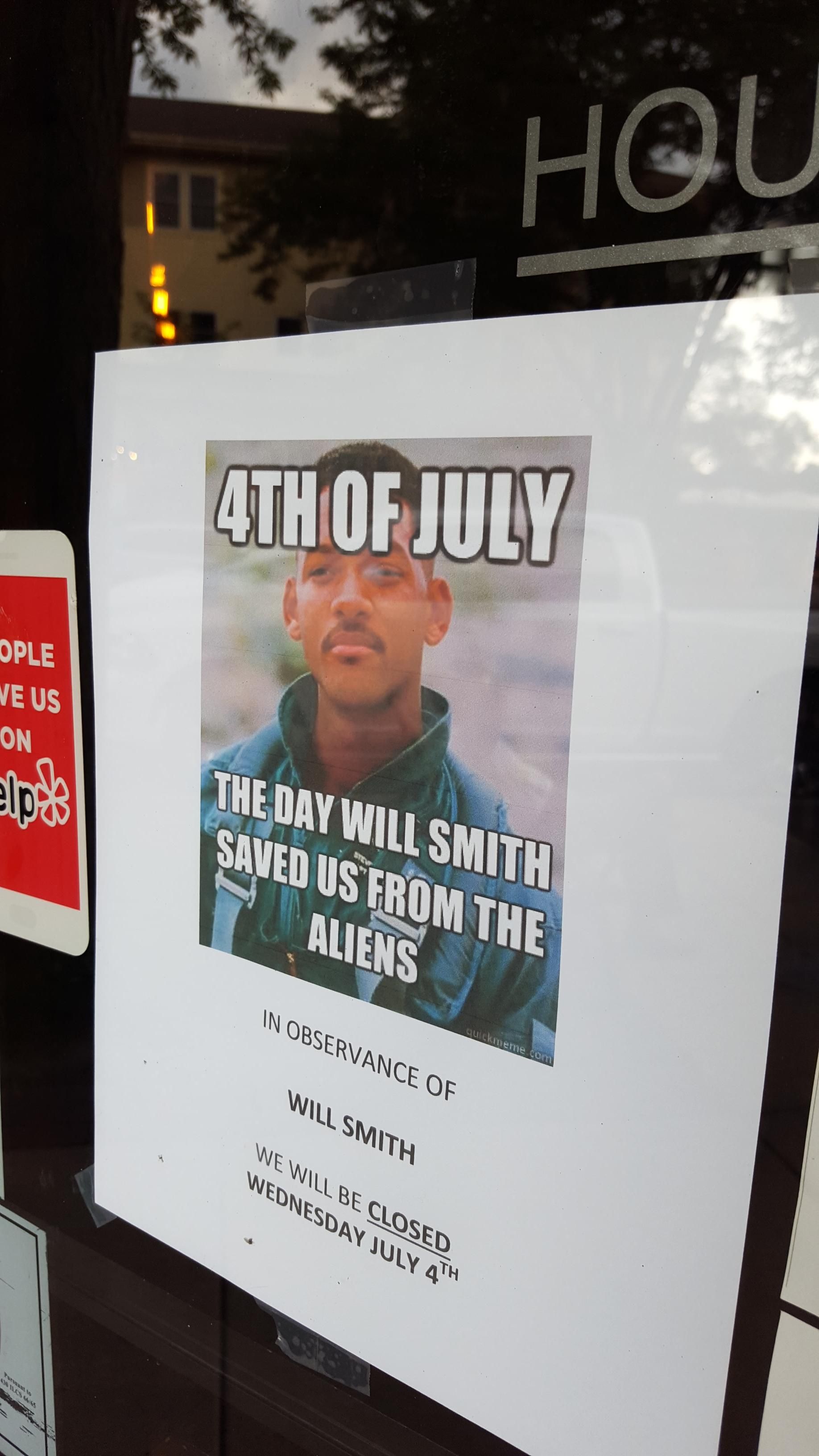 the sign on a local resturant window today.