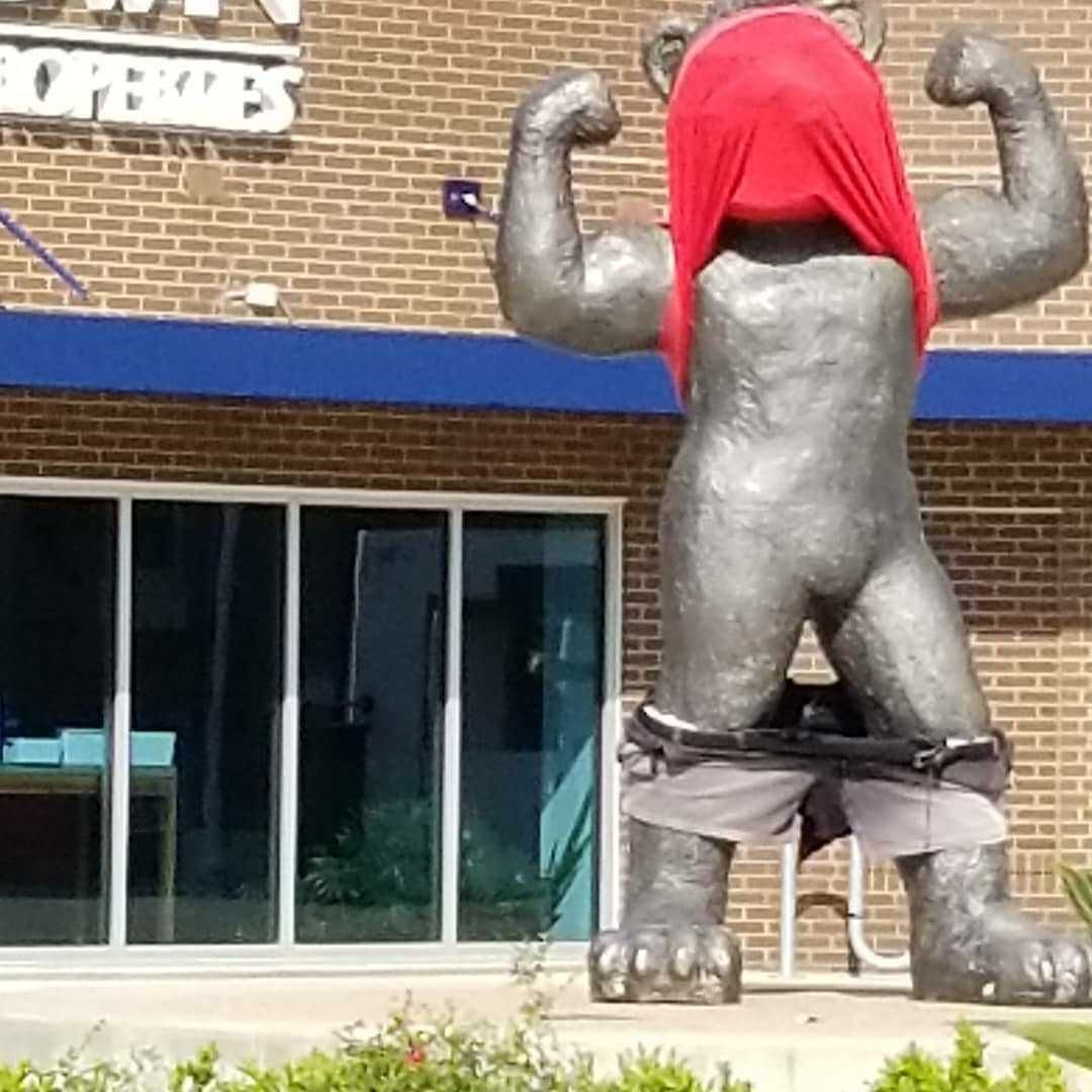 I'm not sure how but a local highshool did this to their rivals statue