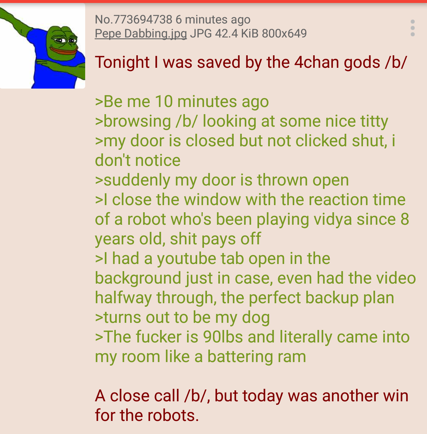 Anon has a close call