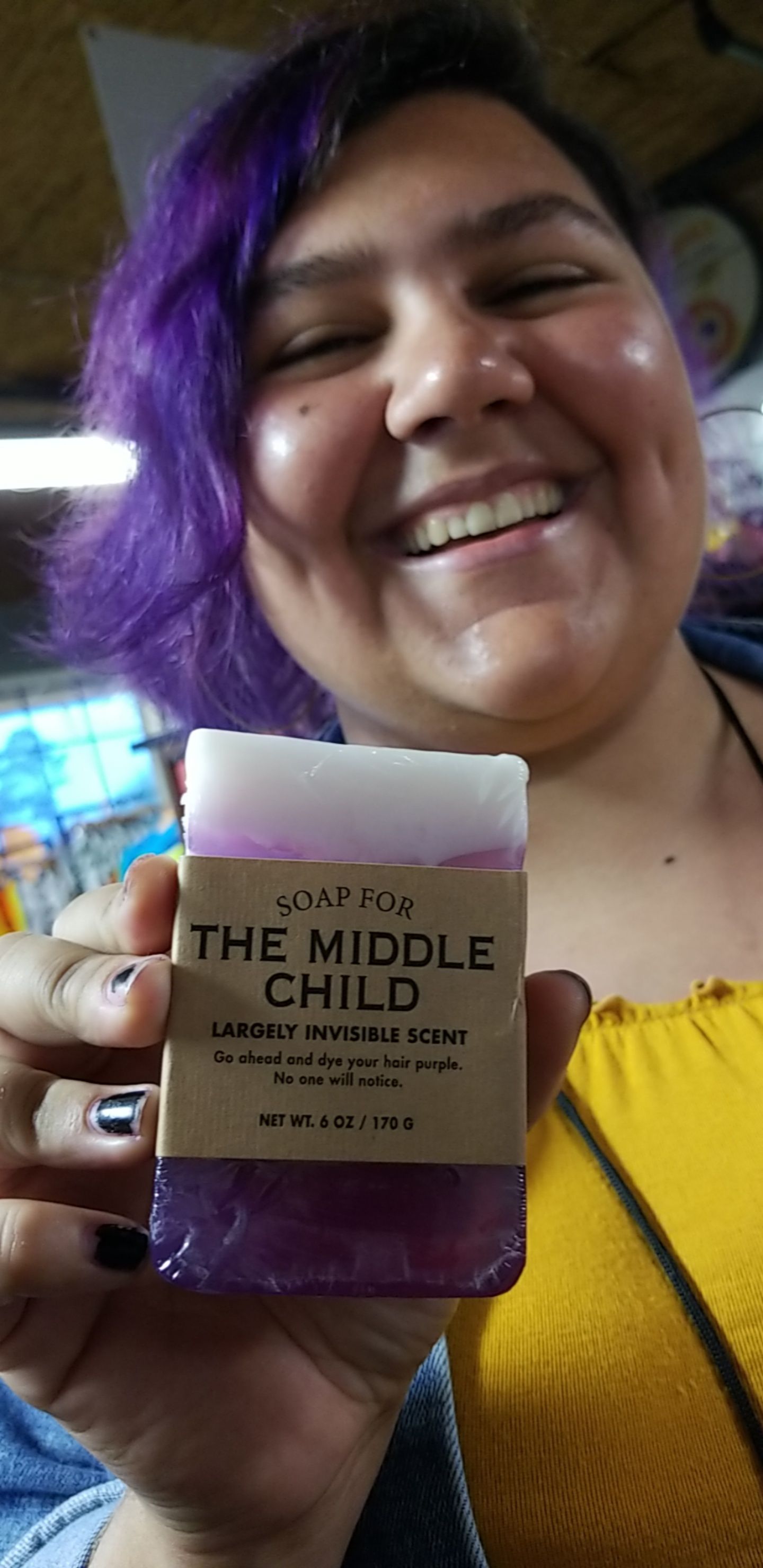 Gave this soap to my sister, the middle child, without reading the sentence under the title.