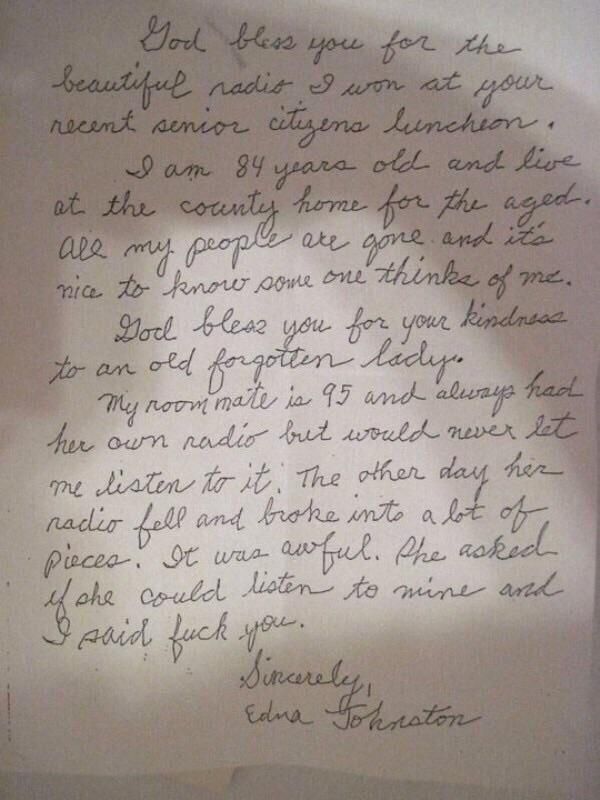 This handwritten letter by an 84 year old woman