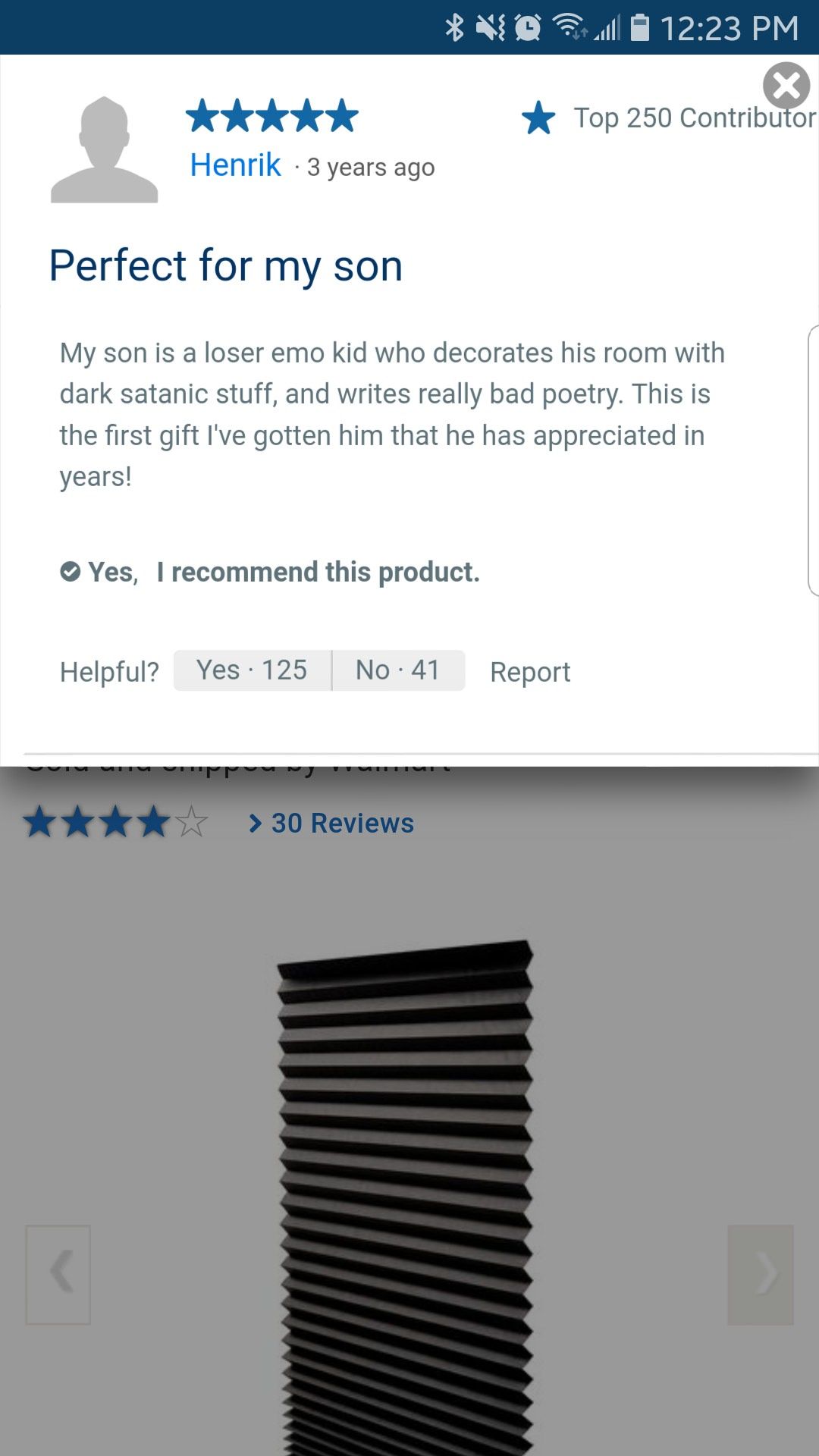 The most helpful review for a black out shade at Wal-Mart