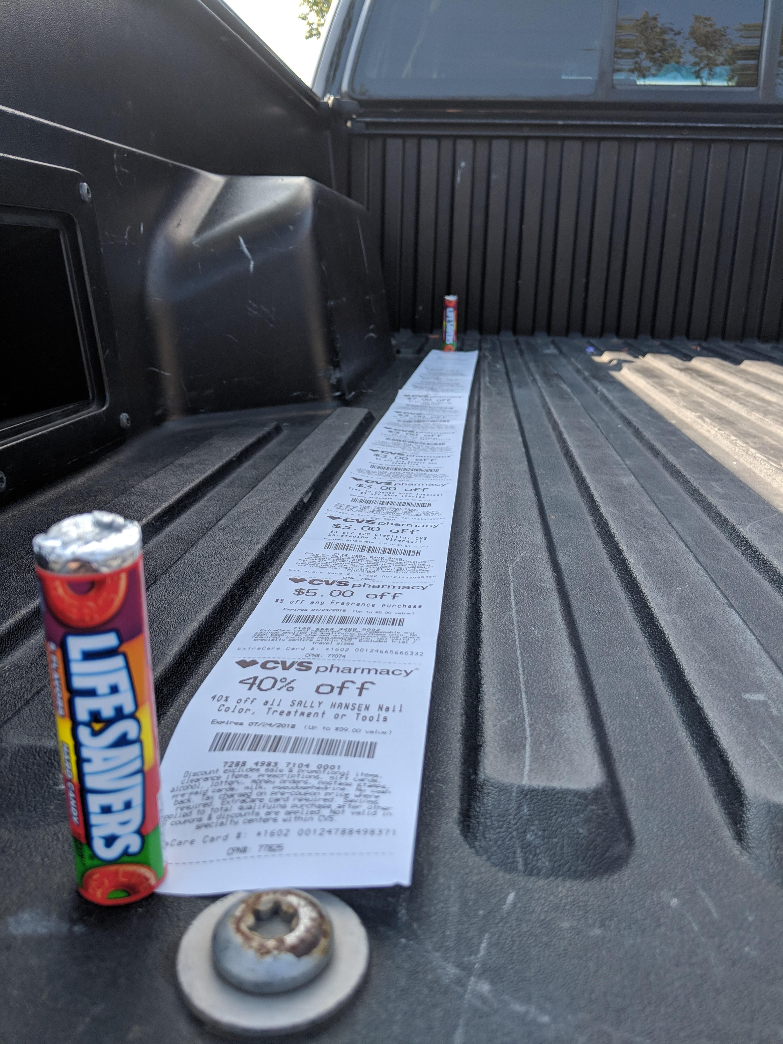 Bought 2 Lifesavers at CVS and the receipt was almost as long as my truck bed