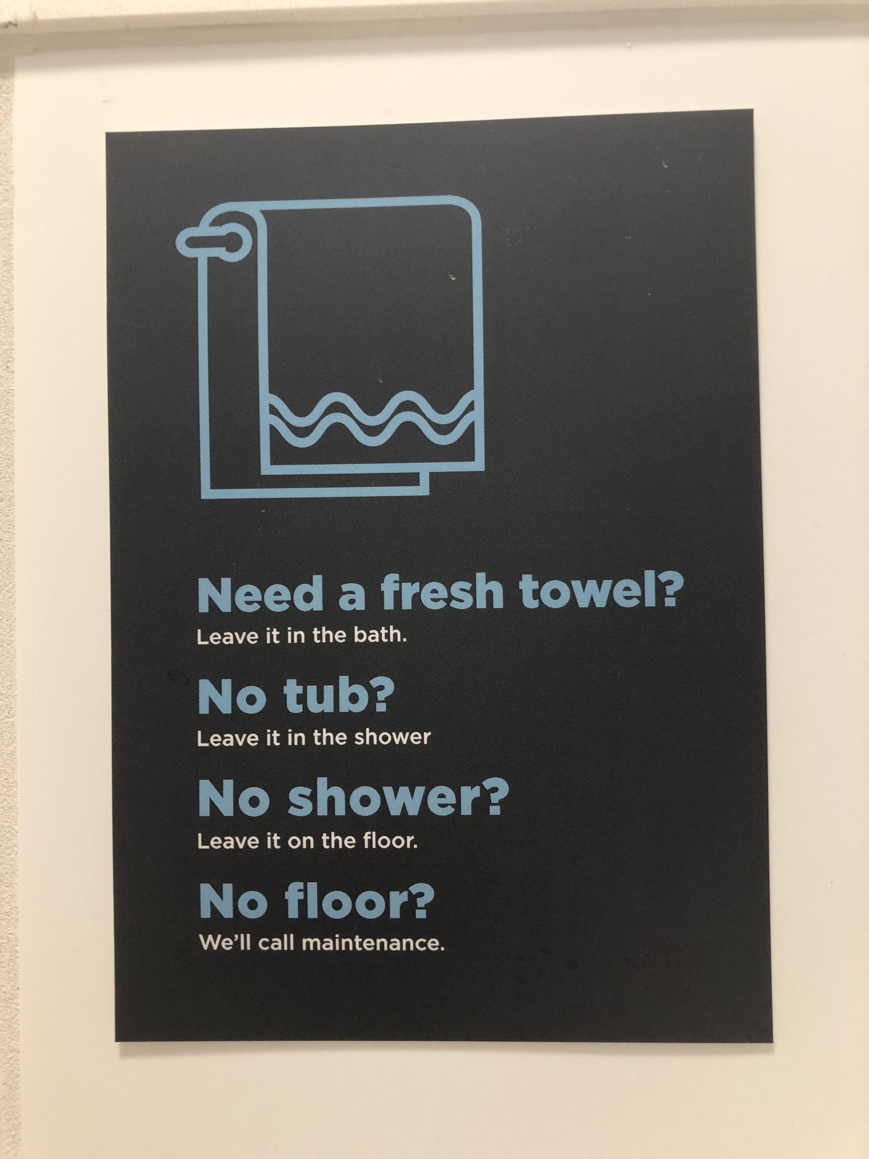 Signage in my hotel bathroom in Melbourne