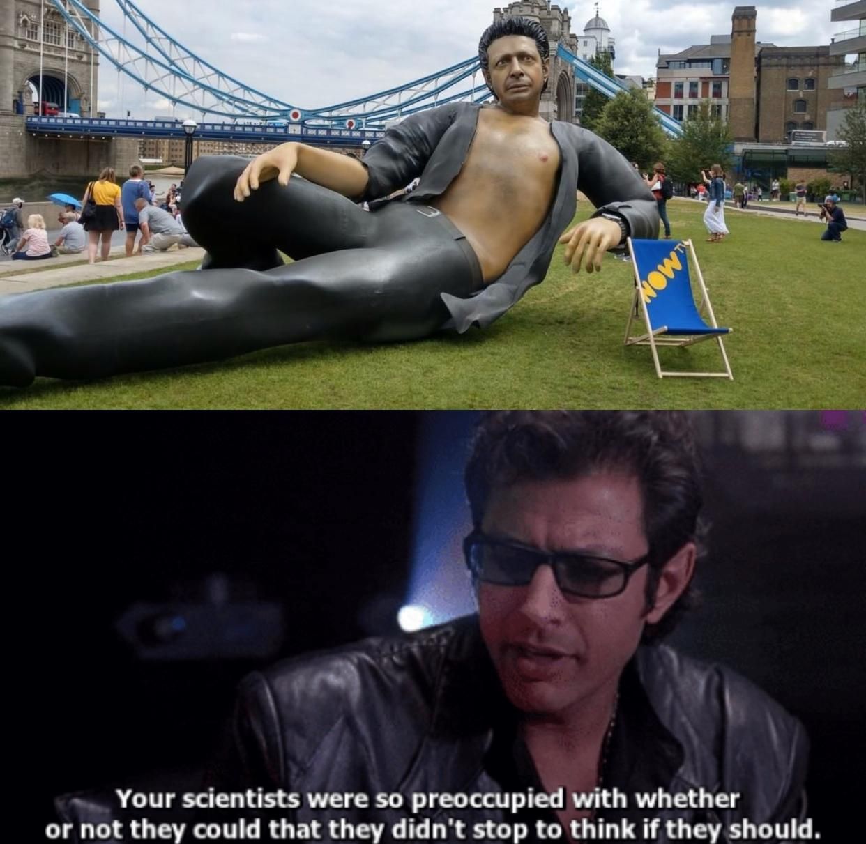A 25ft statue of Jeff Goldblum in London to celebrate 25 years of Jurassic Park
