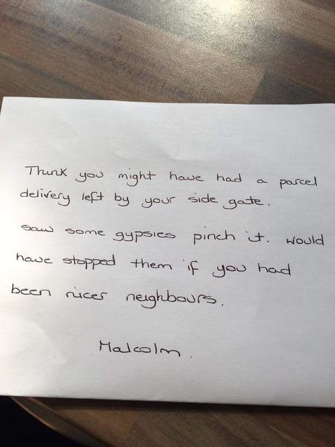 A friend of mine has received this note from the guy next door...