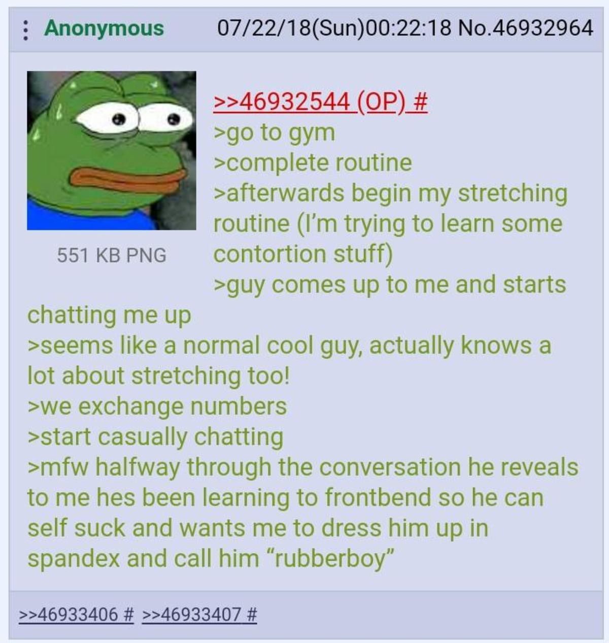 Anon makes a new friend at the gym.