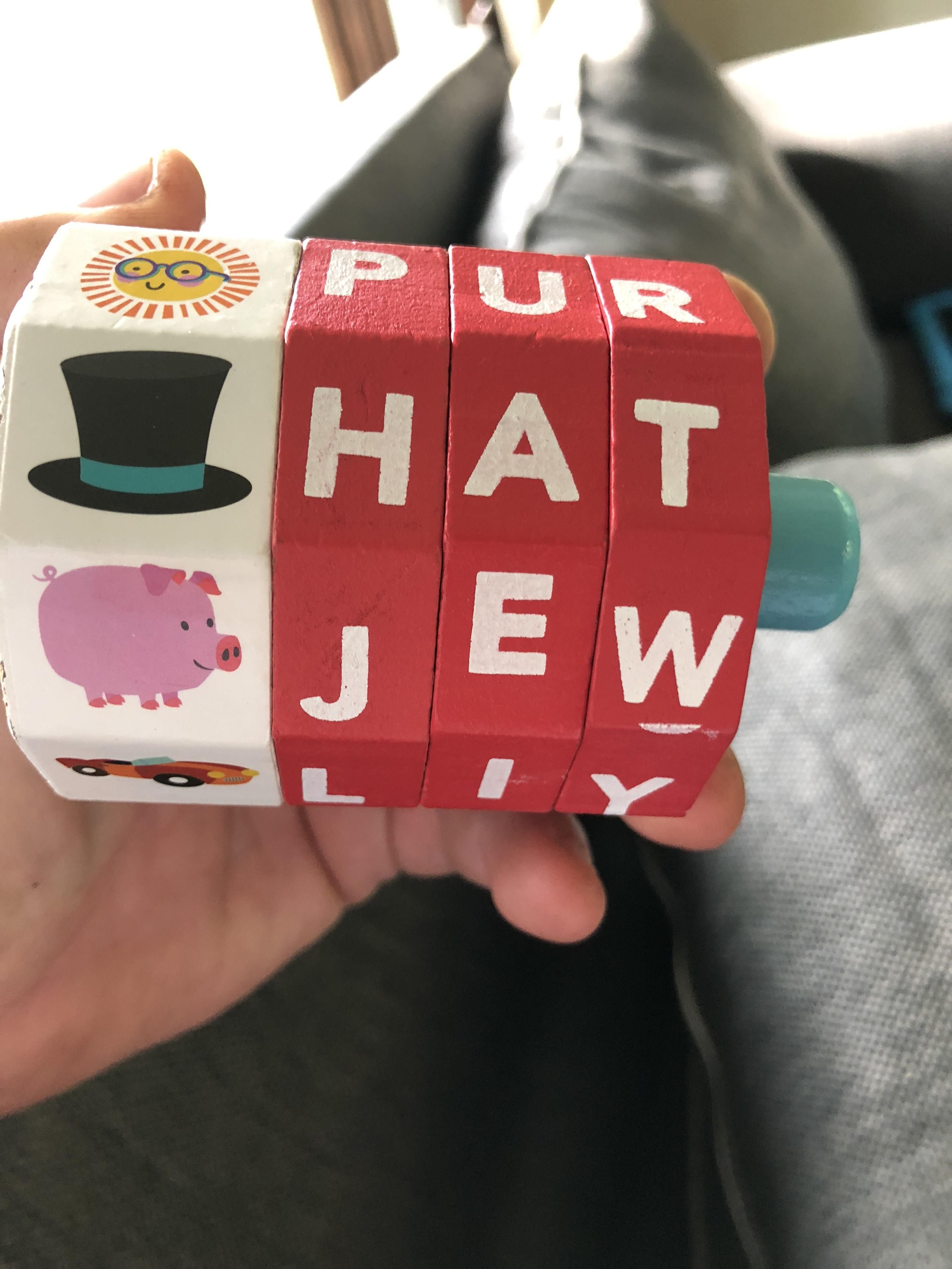 My son spelled hat on his new toy