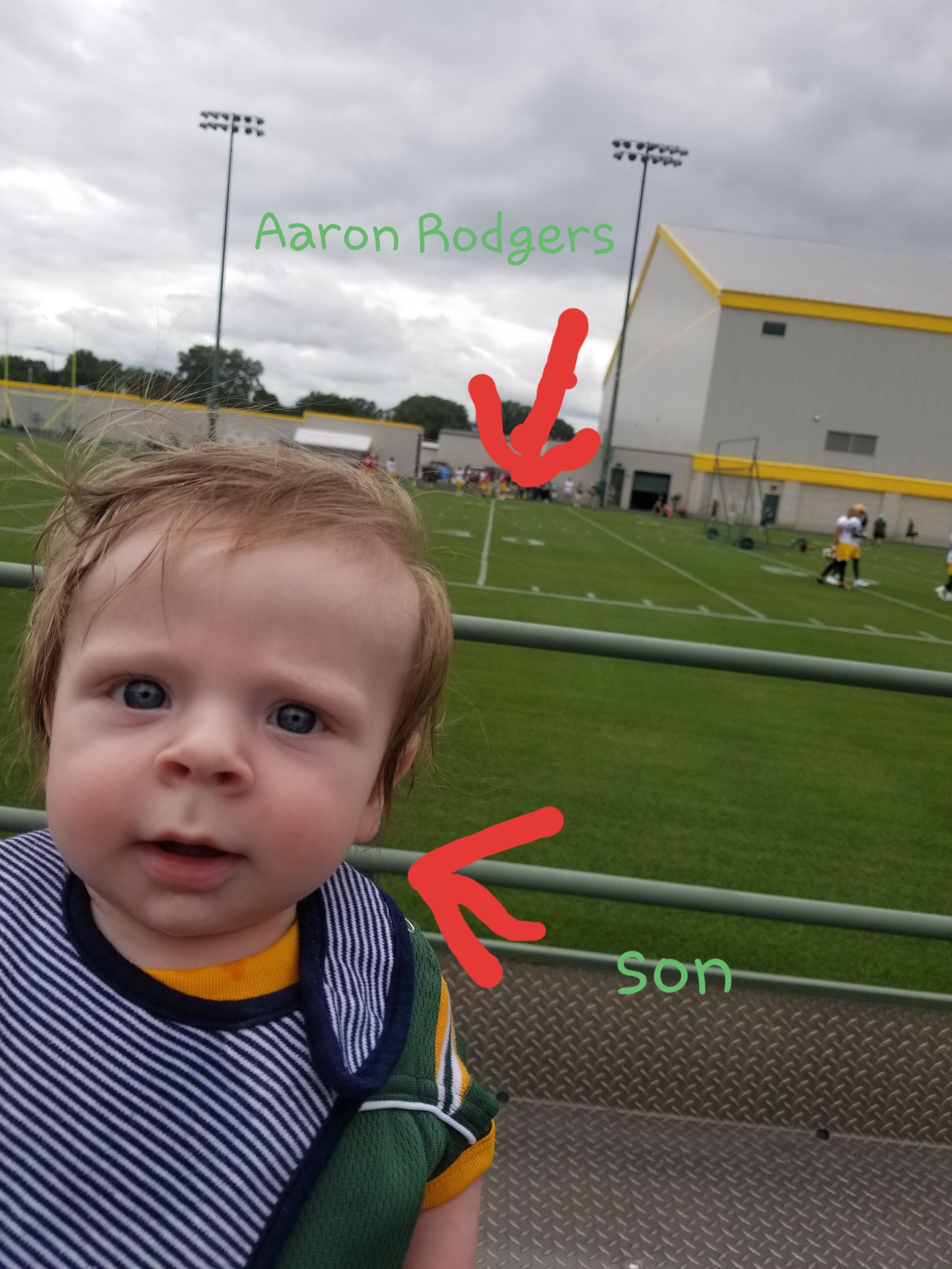 My son got his picture taken with Aaron Rodgers today!
