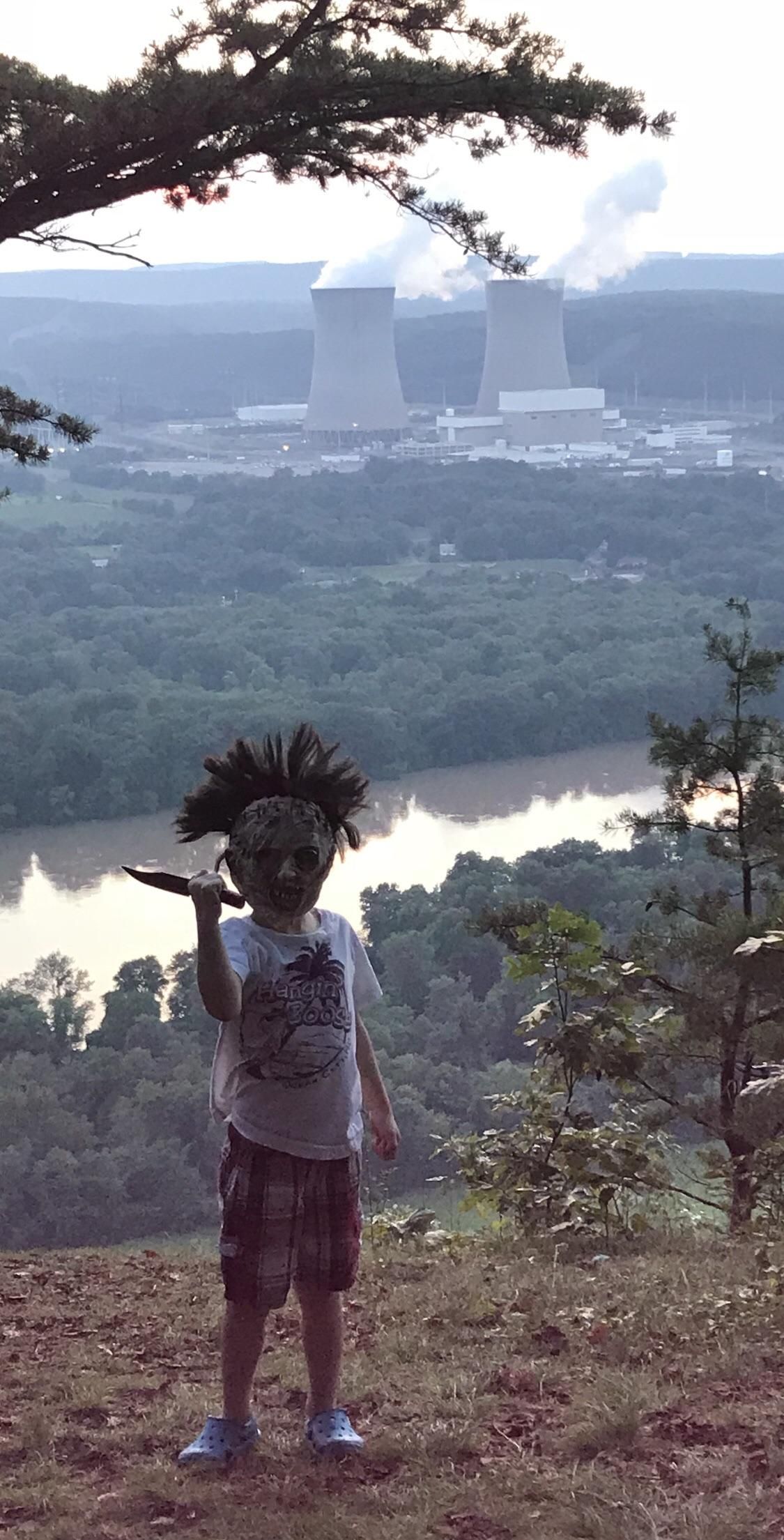 My four year old son brought his new Leatherface mask on the hike yesterday. Looks like he’s ready to wreak some havoc on the valley below.