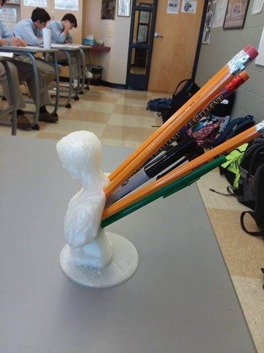 This Julius Caesar pen holder on history teachers desk.