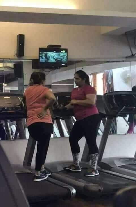 Someone sent a complaining message to the gym's owner saying that his wife is not losing any weight, he replied with this picture..