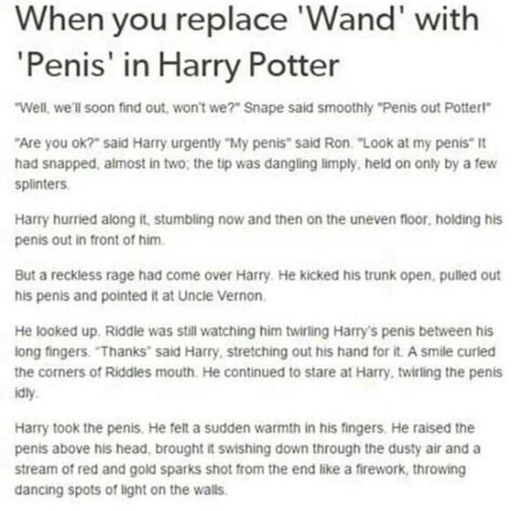 When you replace “wand” with “penis” in Harry Potter