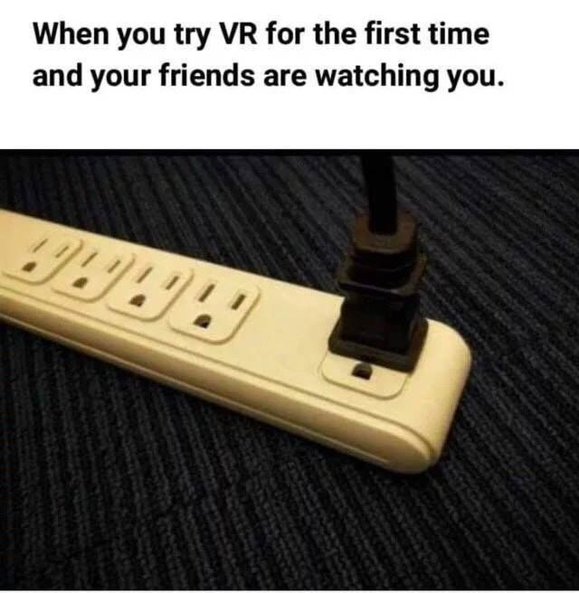 When you try VR for the first time and your friends are watching you.