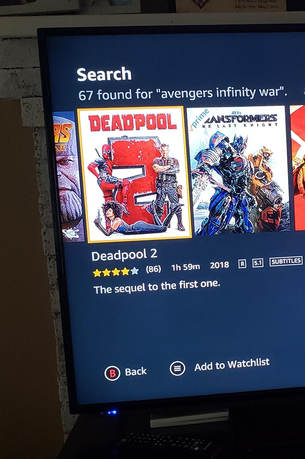 Thanks Amazon for the accurate description of deadpool 2. I had no idea