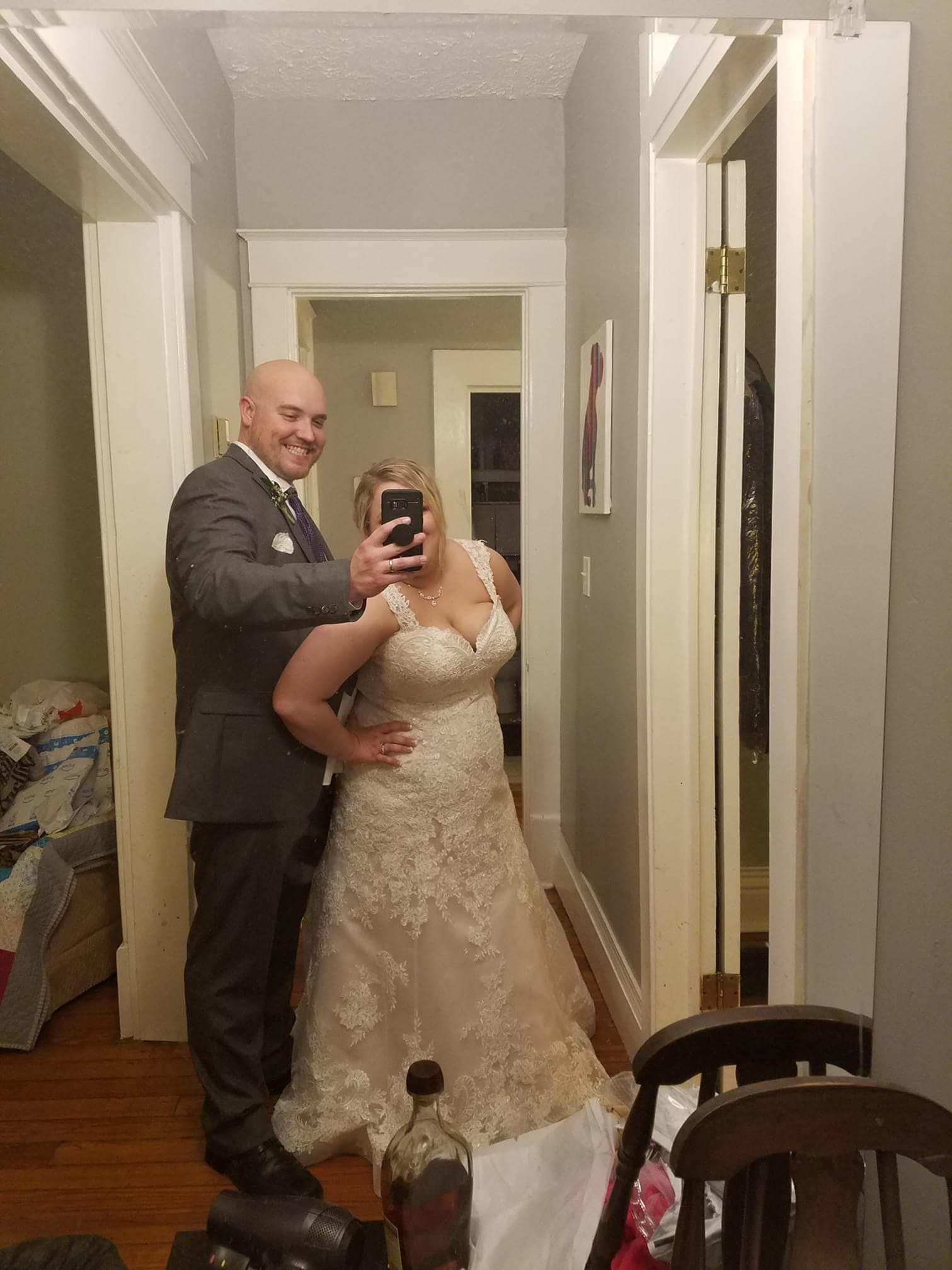 Asked my husband to take a picture of us on our wedding night. This was his only picture.