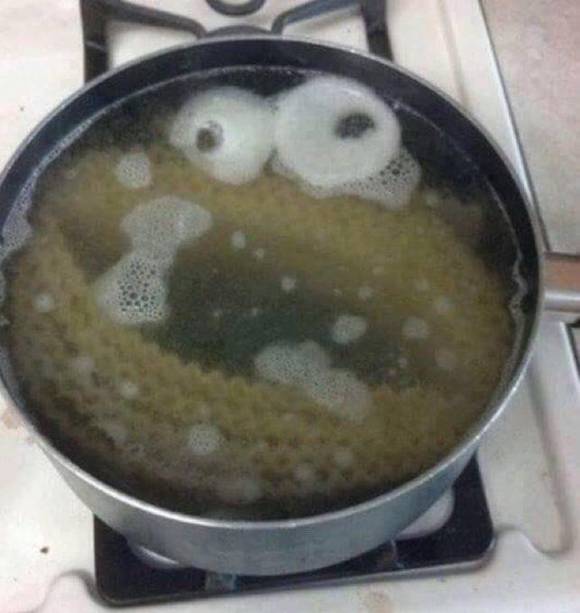 When cooking pasta suddenly becomes the cookie monster.