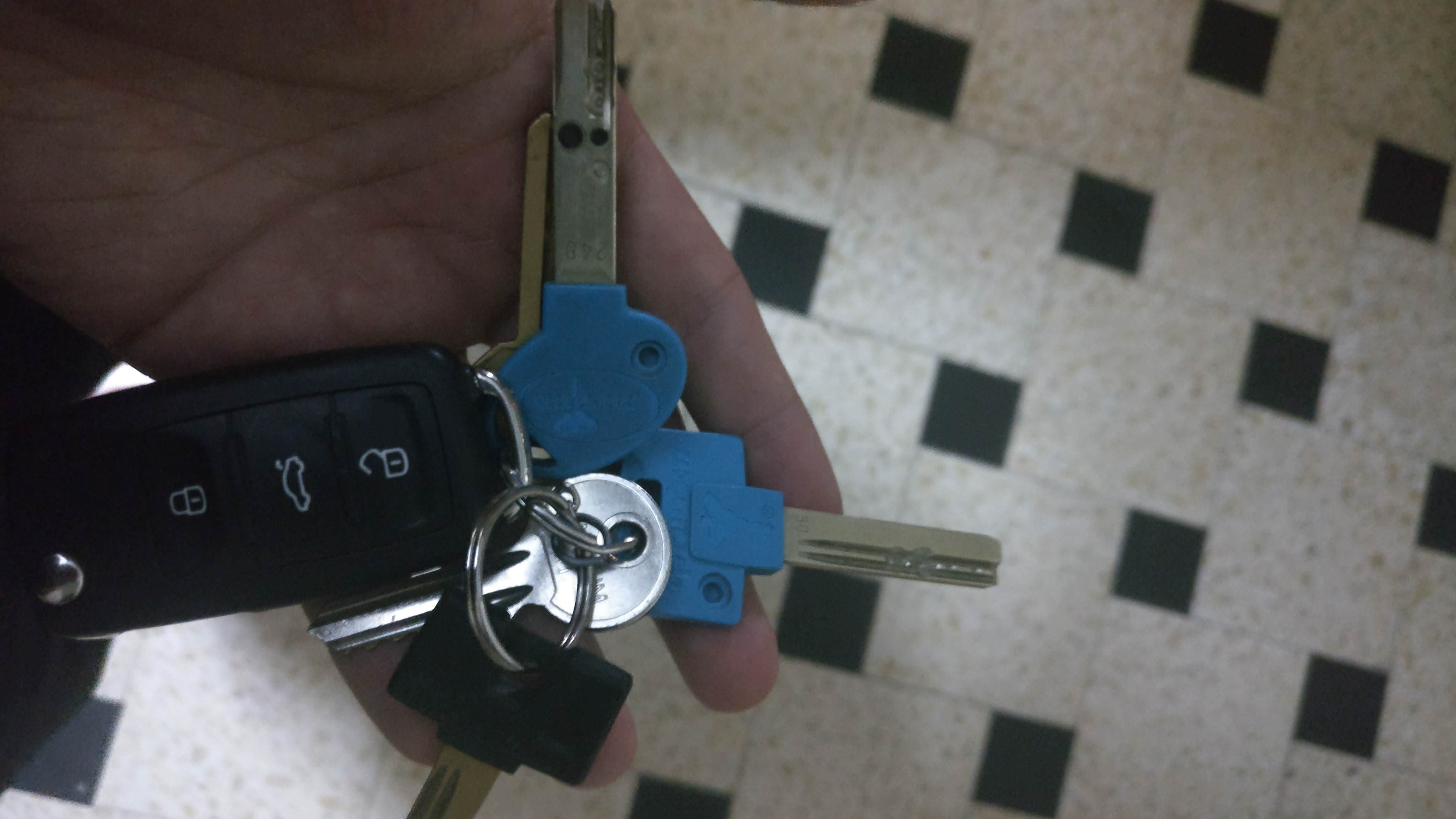 My color-blind friend gave me his keys and said the blue one is for the building door and the orange is for the apartment