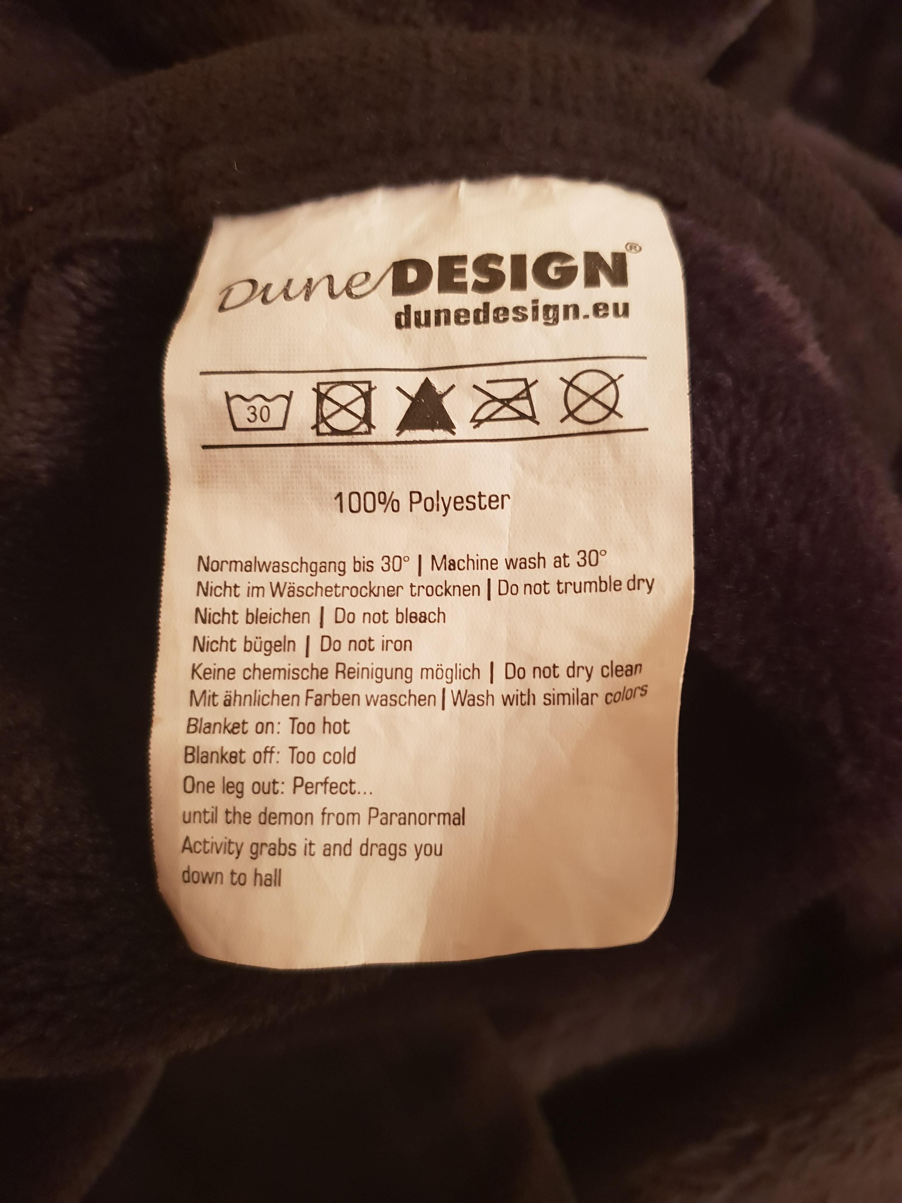 My blanket's washing instructions, I'm so not sleeping now...
