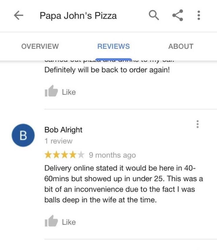 I was looking at Papa John’s pizza reviews and found this!