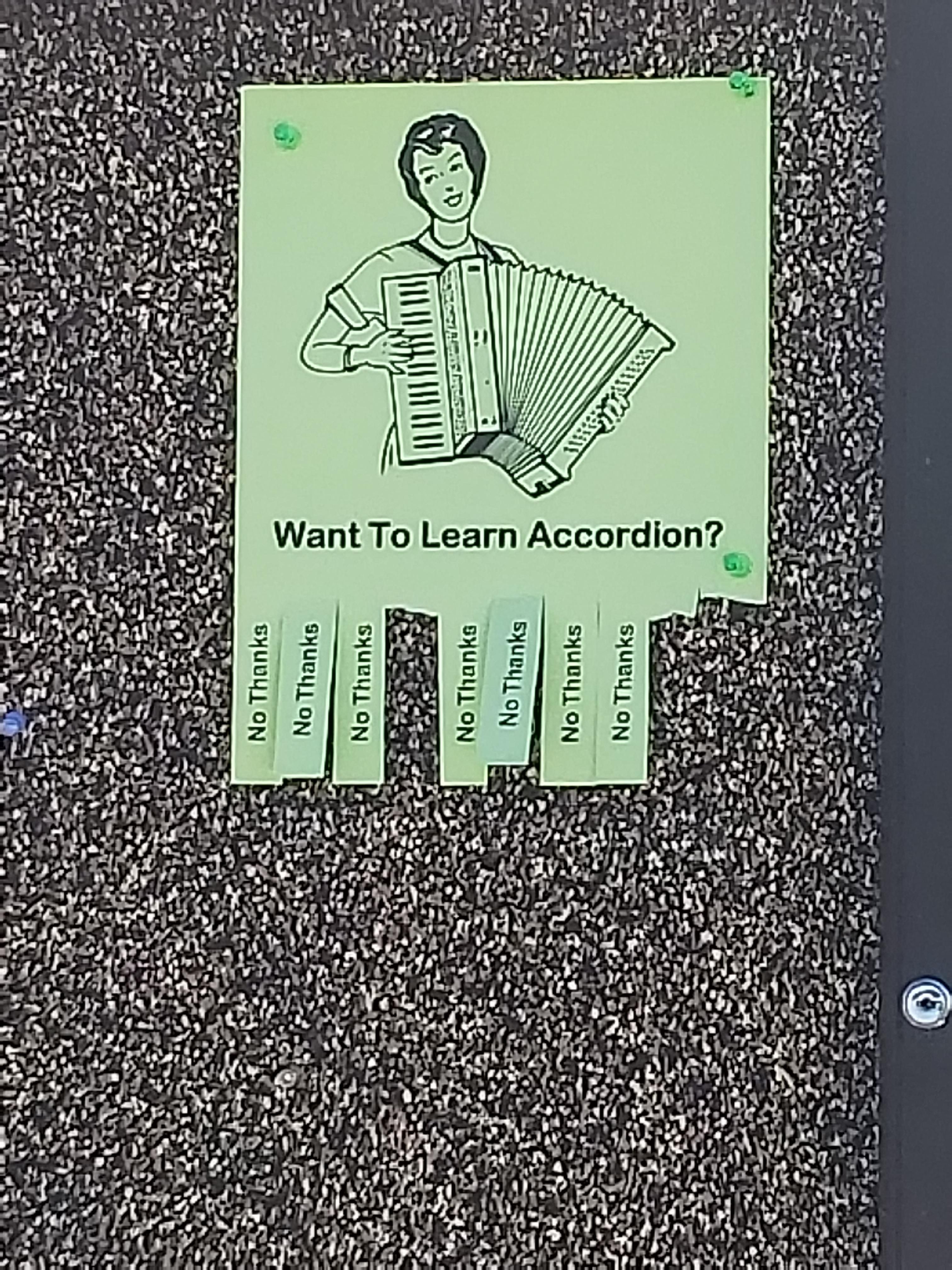 Ad for accordian lessons on my neighborhood board