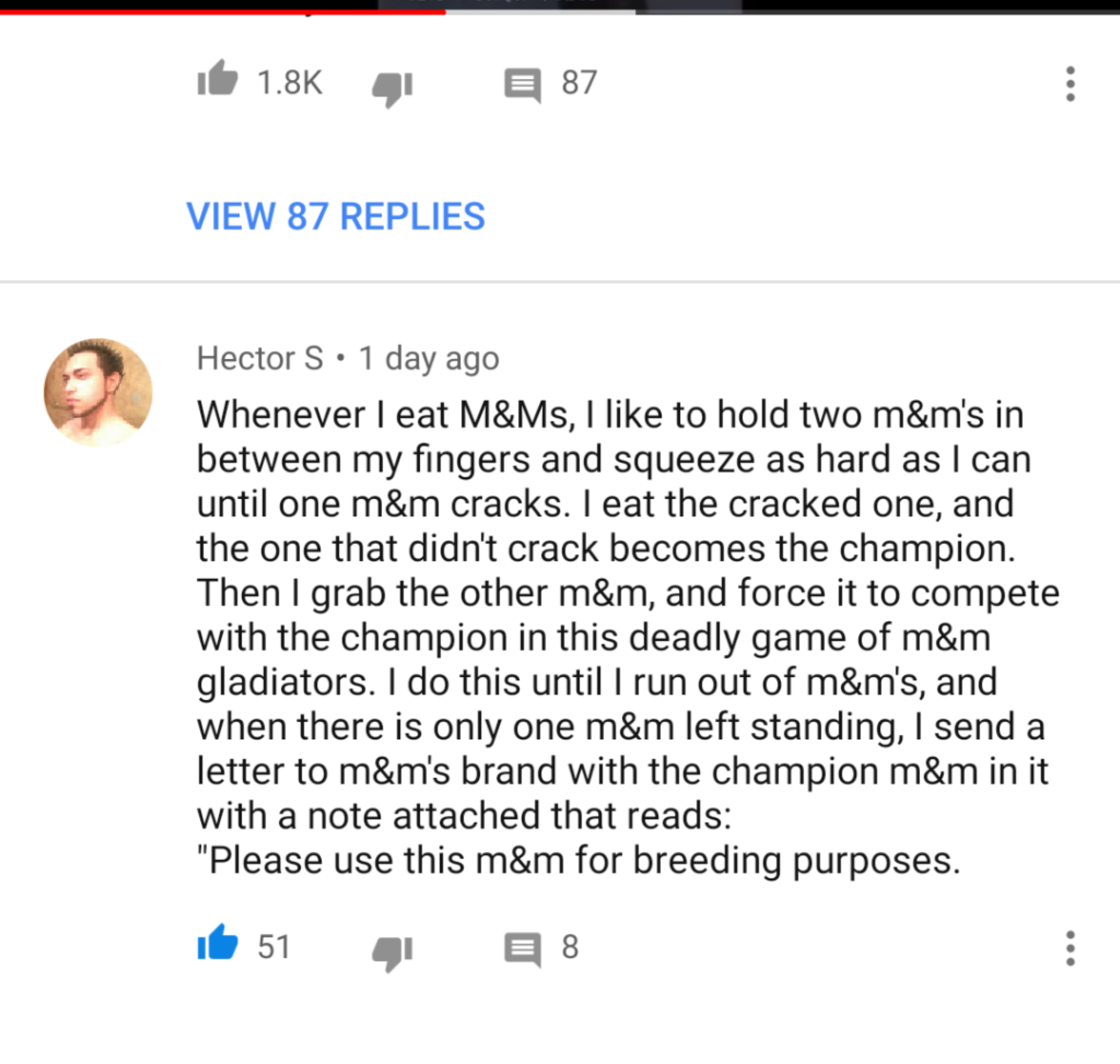 This random Youtube comment should be the plot for an Official M&M movie.