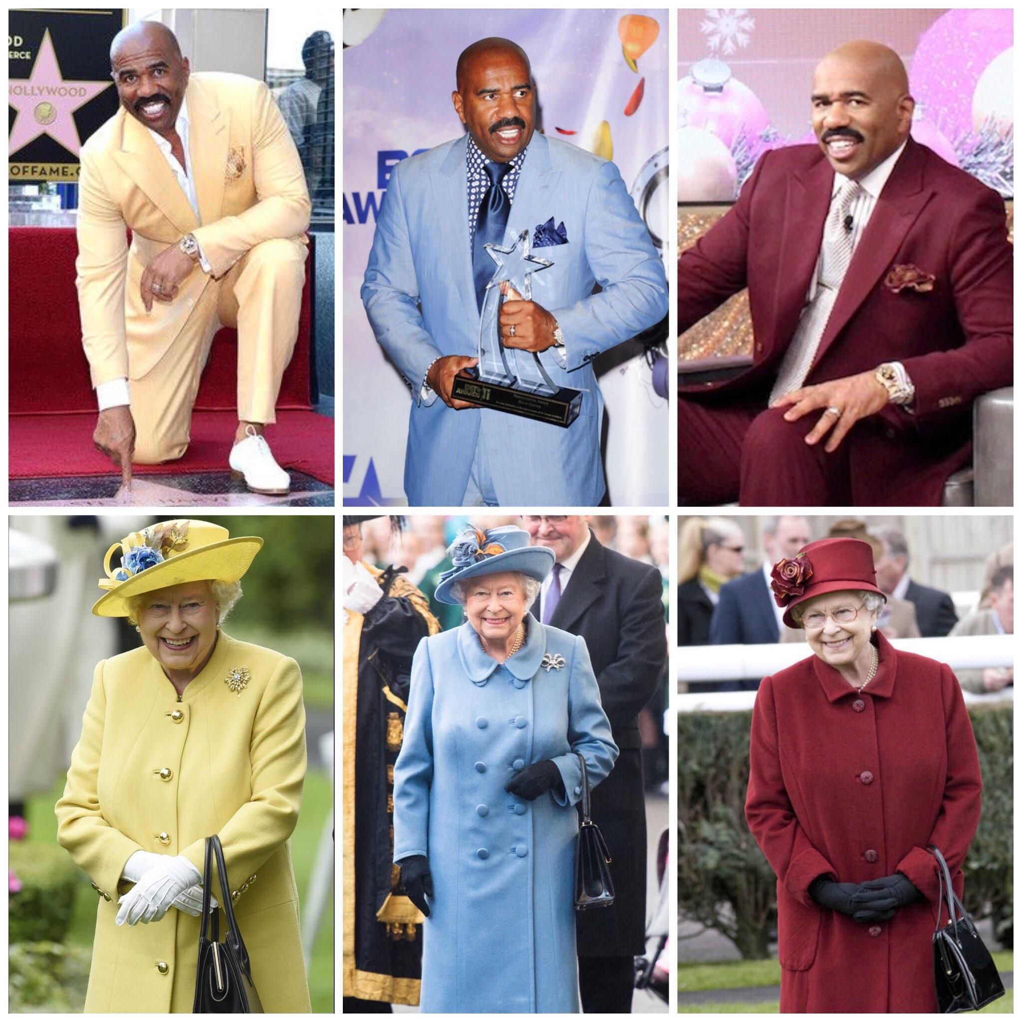 Queen Elizabeth and Steve Harvey always dress like they’re going to the prom together