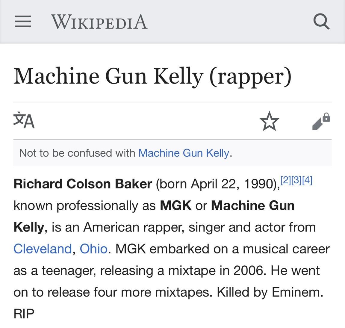 Whoever edited MGK's wiki killed it!