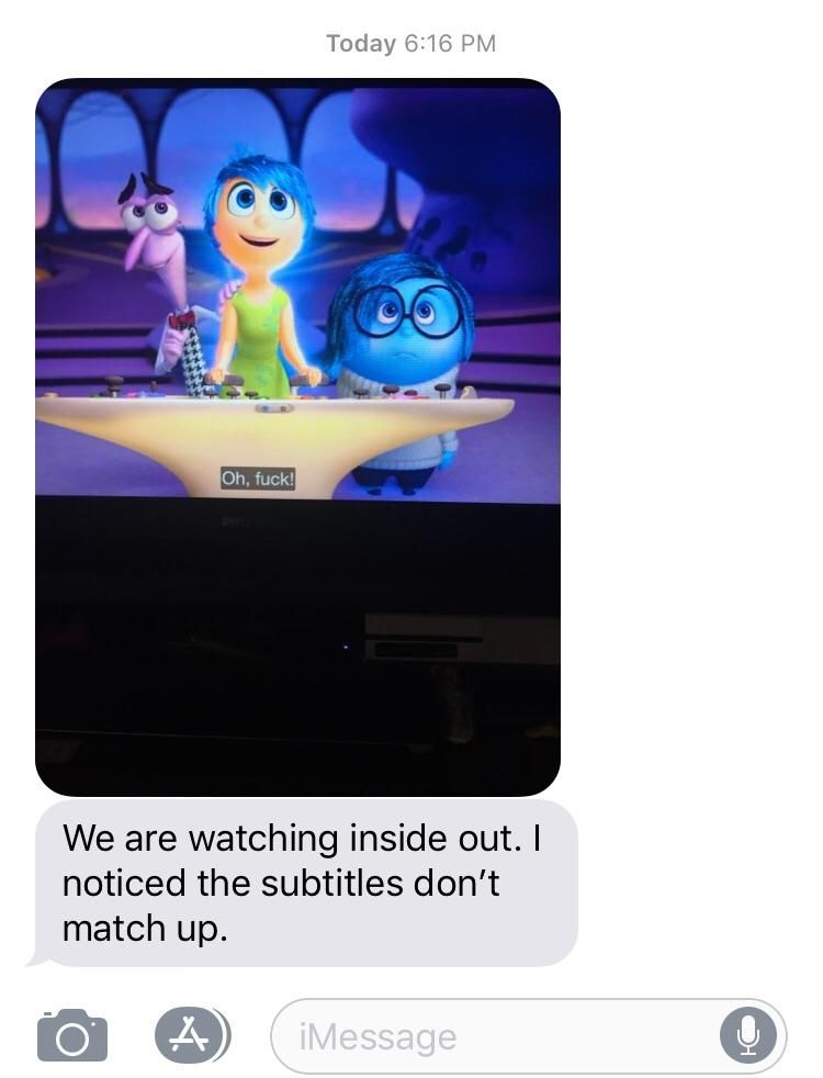 My wife turned on a movie for our toddler. A few minutes later, I got this text.