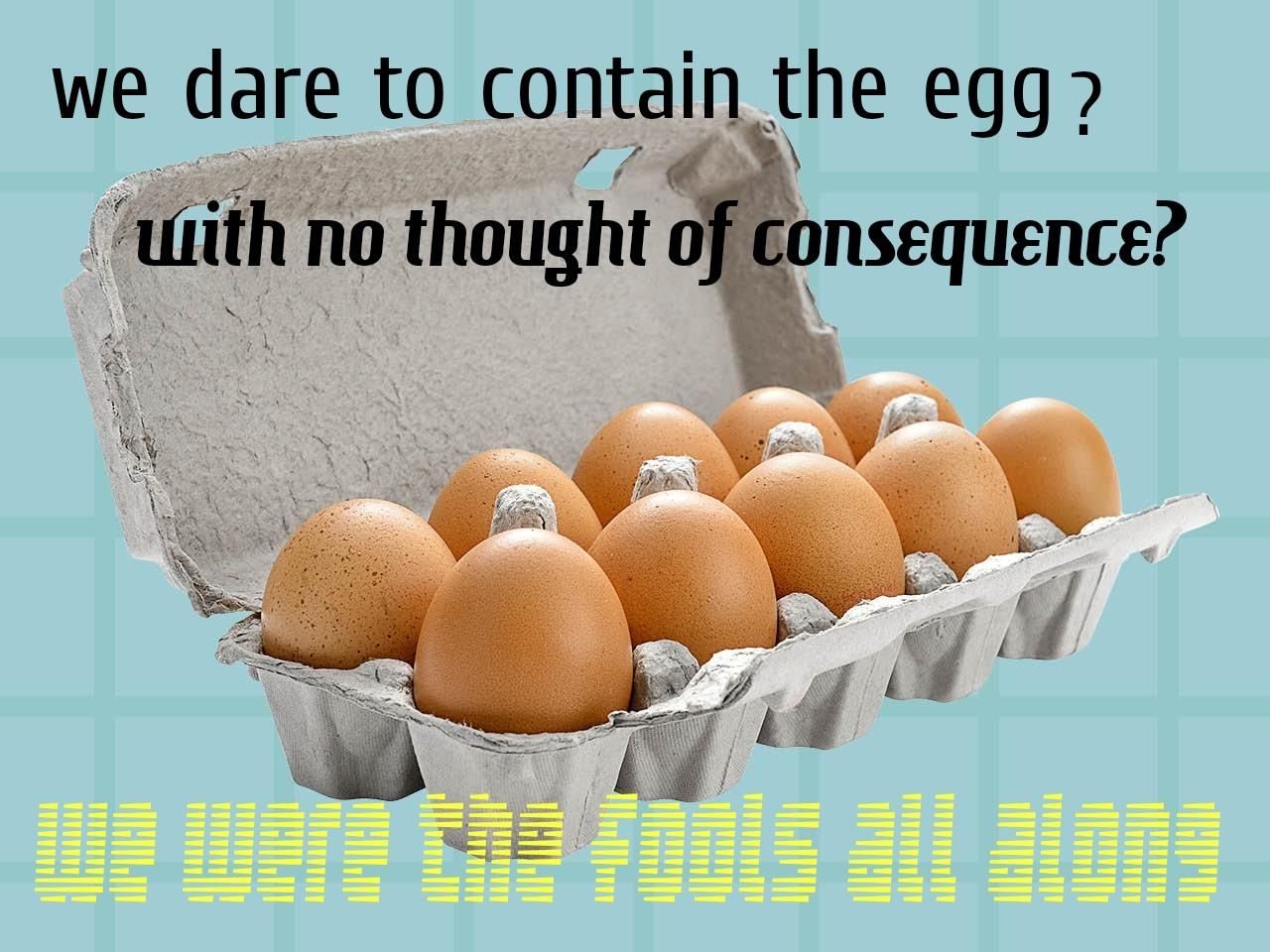 Eggs are already contained, we are fools