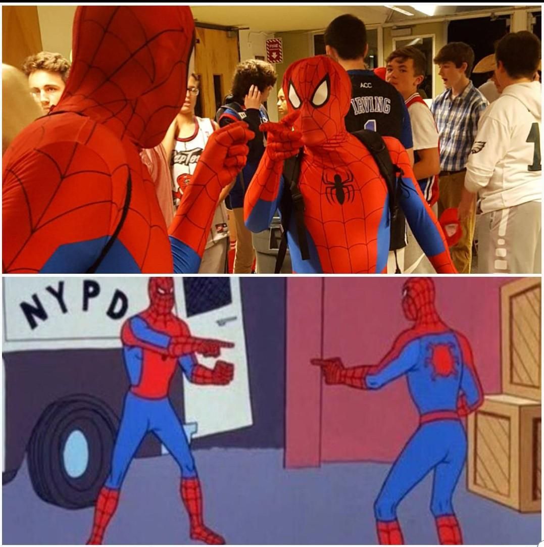 Two people at my school dance both wore spiderman costumes